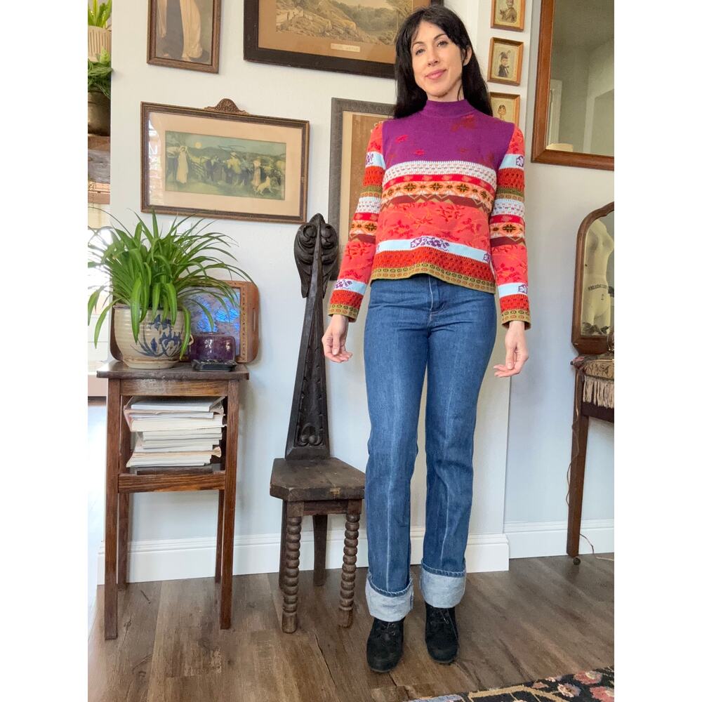 Vintage 90s Oilily sweater colorful soft knit Made in Italy mock neck - Picture 4 of 12